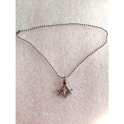 Wholesale 1" Tall Masonic Square & Compass with Red Rhinestone Necklace Pendant