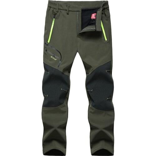Autumn and winter outdoor trousers mens waterproof and windproof breathable fleece soft shell pants thick warm hiking pants