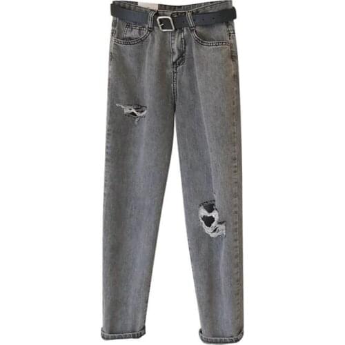 Plus Size 5XL Women Hole Denim Ripped Jeans Loose Casual Harem PantsRetro Streetwear Black High Waist Jean Femme