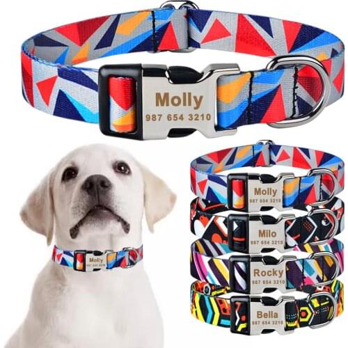 Adjustable Nylon Plaid Unisex Dogs Collar Small Large Product Dog Collars Personalized Custom Free Engraved Name Tag Dog Collar