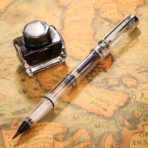 1pc Portable Clear Calligraphy Pen Soft Hair Writing Brush Painting Drawing Watercolor Fountain Pen School Supply Stationery
