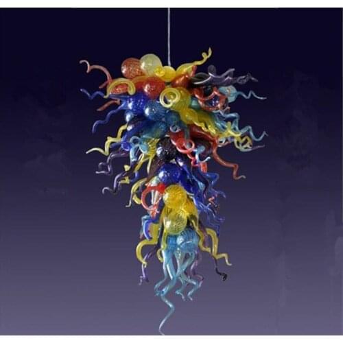 Hand Blown Glass Chandelier Hanging Lamp LED Long Pendant Lights Colored Custom Chandeliers Light for Living Room 48 Inches