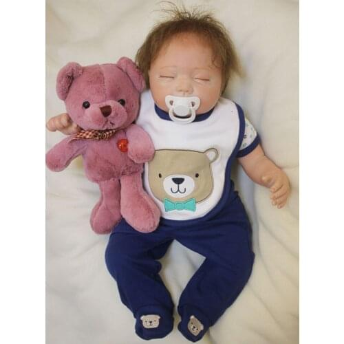 Silicone reborn baby dolls bonecas eyes closed With plush Bear Pacifier Luxury Accessories Lovely Birthday Gift Girls Brinquedos