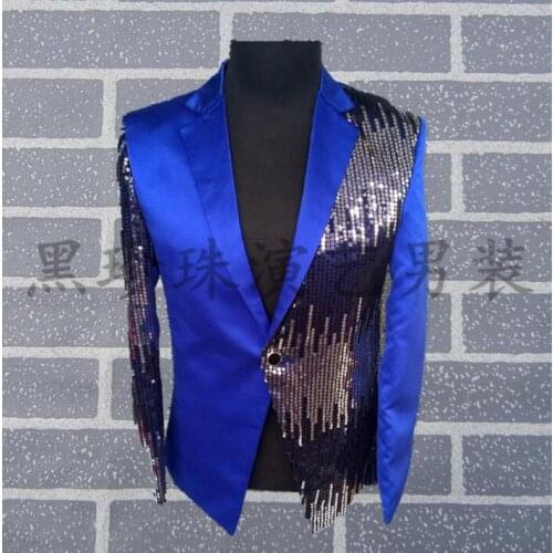 Blue Men Suits Designs Masculino Homme Terno Stage Costumes For Singers Men Sequin Blazer Dance Clothes Jacket Star Style Dress