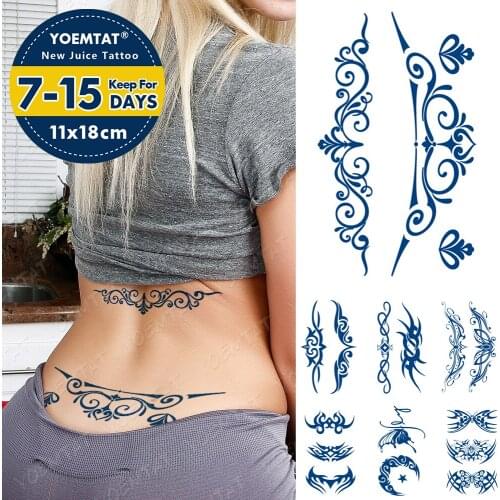 Juice Lasting Waterproof Temporary Tattoo Sticker Rose Peony Flower Letter Flash Tattoos Blue Ink Arm Body Art Fake Tatto Female