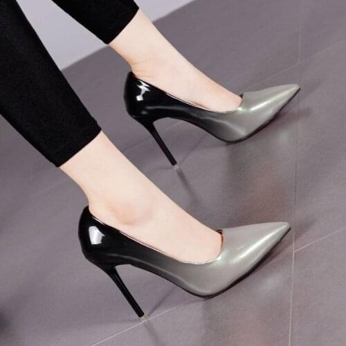 Gradient color Pointed Toe Shallow 10CM High heels pumps women shoes2021 Office Mixed Colors Thin Heels Rubber sole ladies shoes