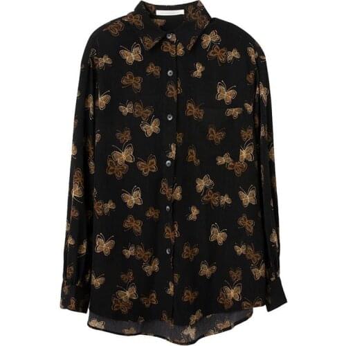 Chic Oversize Street Style Women Shirt Y2K Butterfly Print Long Sleeve Loose Tunic Ladies Blouse 2021 Summer Loose Female Tops