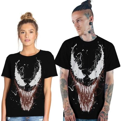 Camiseta de Halloweenhot venom 3D digital print casual womens T-shirt short-sleeved polyester set head couplesHalloween T shirt
