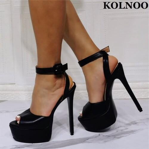 Kolnoo New Handmade Womens High Heels Sandals Slingback Buckle Strap Sexy Peep-Toe Party Shoes Evening Club Fashion Daily Shoes