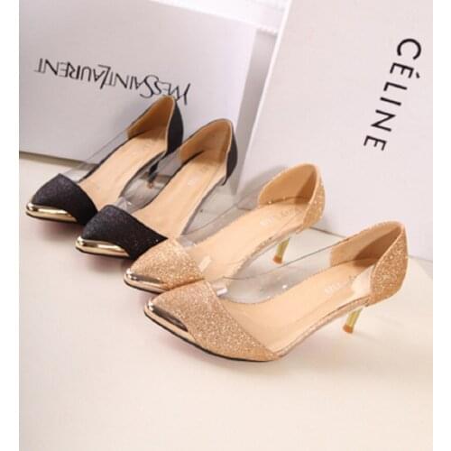 Spring And Autumn Fashion Hot Sale High Heels Pointed Shallow Mouth Sequins Exquisite Sexy Set Of Feet Ladies Single Shoes