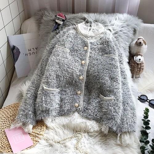 2020 Winter New Thicken Warm Fleece Women Sweater Cardigan Lantern Sleeved Loose Casual Pocket Female Outwear Coats Tops
