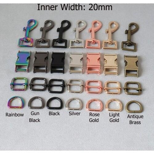 1Set 20mm Metal Buckle Carabiner Swivel Lobster Clasp Strap Slider D Ring Snap Hook For Pet Dog Collar Leads Lock Accessories