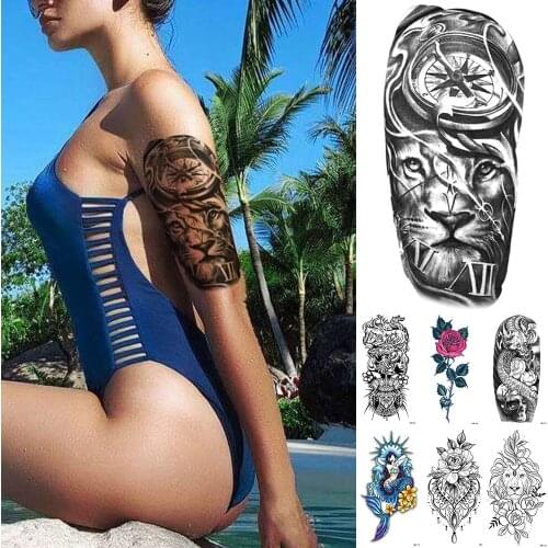 1Pc Tiger Wolf Temporary Tattoo Sticker Geometric Death Flash Waterproof Tattoos Leopard Totem Body Art Arm Fake Tatoo Women Men