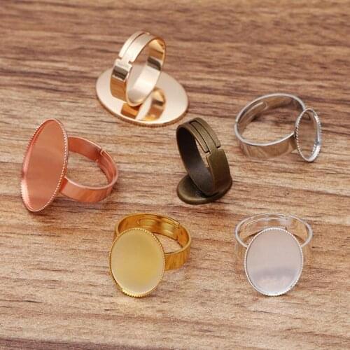 100pcs Adjustable Blank Ring Base Fit 10x13mm 13x18mm 18x25mm mm Glass Cabochons Cameo Settings Tray Diy Jewelry Making Ring