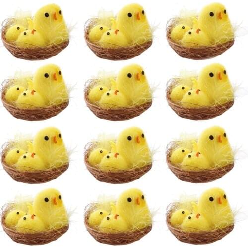 12Pcs Easter Chick Yellow Mini Lovely Artificial Home Decoration Toys Plush Chicken Easter Gift for Children