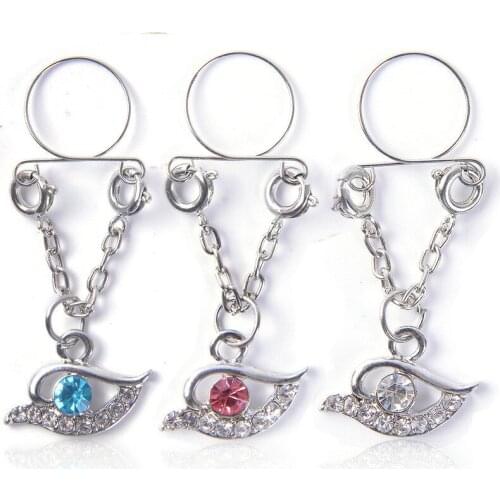 2PCS 14G Surgical Steel Non Piercing Evil Eye Nipple Piercing Rings Charm Crystal Barbell Ring Piercing Bar Body Jewelry