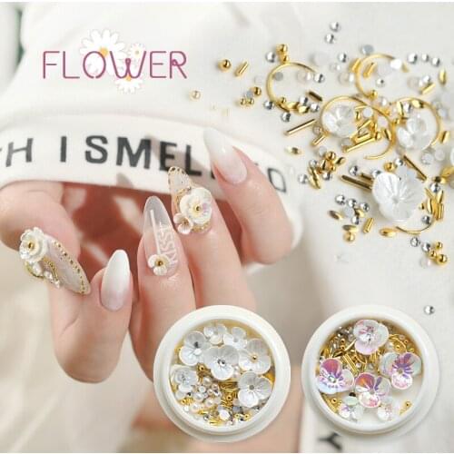 8 styles 1 Box 3D Rhinestones shell Flower Gems Charming Mix Nail Art Decoration Rose Jewelry Gel Glitter Nail Art Decoration