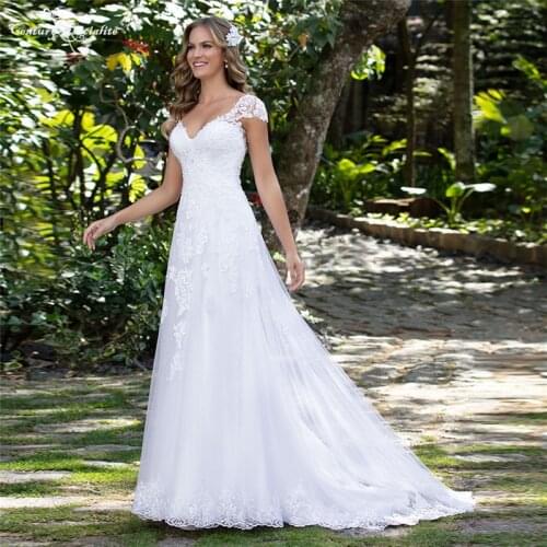 White Boho Wedding Dresses Bridal Gowns 2021 Beaded Lace Applique Cap Sleeve Country Bride Dress Robe Mariage Vestido De Noiva