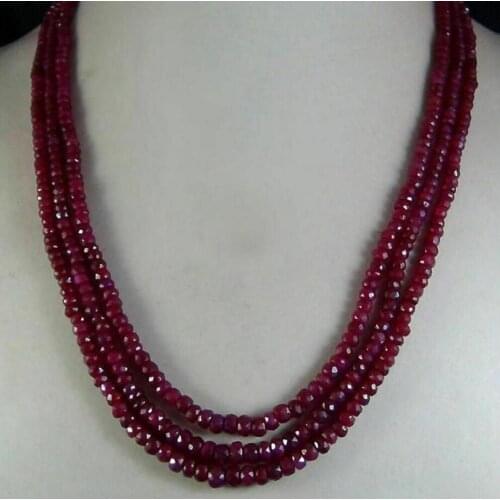 Free shipping AAA Natural 2x4mm NATURAL RUBY FACETED BEADS NECKLACE 3 STRAND 17-19"
