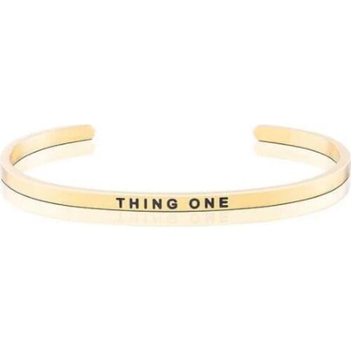 4mm THING ONE Yellow Gold Color Inspirational Gifts Bracelet Cuff Bangle Mantra Quote Positive Saying Stainless Steel Bangle