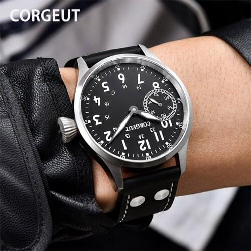 CORGEUT Men Mechanical Watch Automatic Movement Waterproof Leather Strap Luminous Military Watch Watch For Men relogio masculino