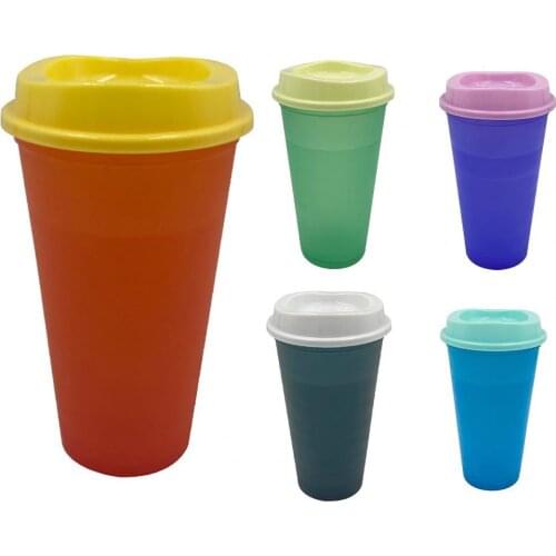 Colorful Durable 500ml Water Bottle Large-capacity Creative PP Color-changing Coffee Juice Cup with Lid for Daily Used