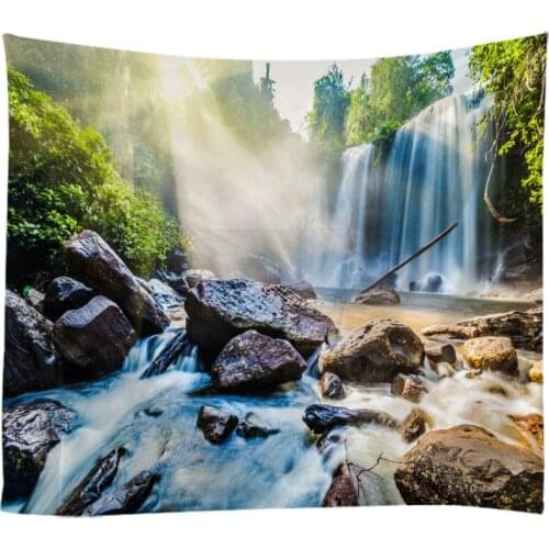 Natural Landscape Forest Falls Woods Waterfall Tapestry Wall Hanging Bed Spread Beach Towel Table Cloth Yoga Mat Large Size