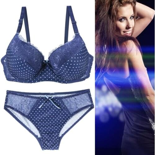 Blue Dot Push Up Underwear Sets Bra and Thong Sexy Women Bras Set Bra Briefs Panties Intimates Sets Printed A B C D DD E