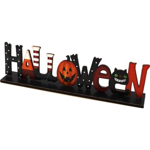 Halloween Letters Wooden Table Decoration Cartoon Pumpkin Cat Boots Sign Backdrop Rustic Farmhouse Holiday Party Tier Tray