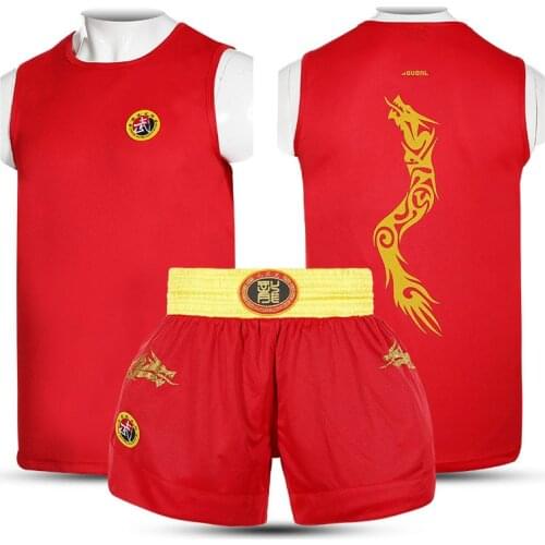 JUDanL Golden Dragon Kids/Adults Men MMA Boxing Muay Thai Shorts Uniforms Trunks T Shirts Sanda Martial Arts Wushu Outfits DDE