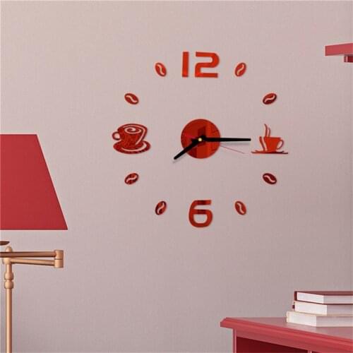 Cafe DIY Large Wall Clock Frameless Giant Wall Clock Modern Design Cafe Coffee Mug Coffee Bean Wall Decor Kitchen Wall Watch J50