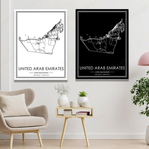 United Arab Emirates Map Poster City Map Black and White Print Map for Living Room Home Decor