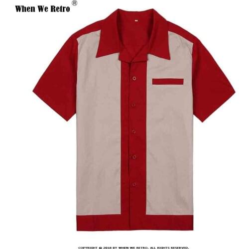 When We Retro Men Bowling Shirt ST111 Short Sleeve White Red Blue Mid-Century Inspired Vintage Men Shirt camisa masculina