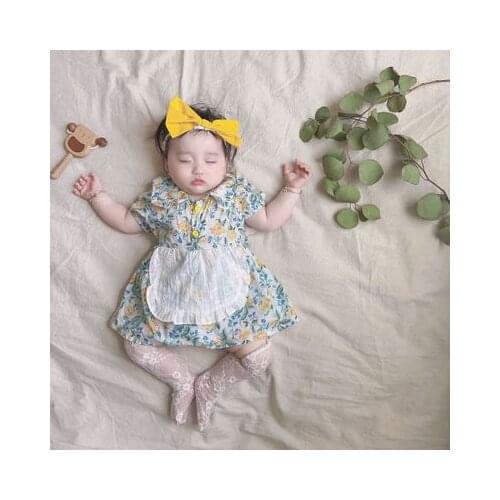 New girl baby infant jumpsuit baby romper childrens floral cute bow hair band hawaii girl baby casual dress