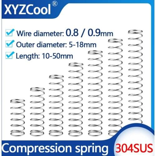 Stainless Steel Compression Spring Coil Pressure Release Return Machine Compressed Spring Wire Diameter 0.8mm 0.9mm 10piece