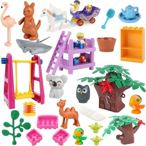 New Big Building Blocks Bricks Accessories Zoo Animals Owl Koala Furniture Model Creativity Function Education Toys For Children