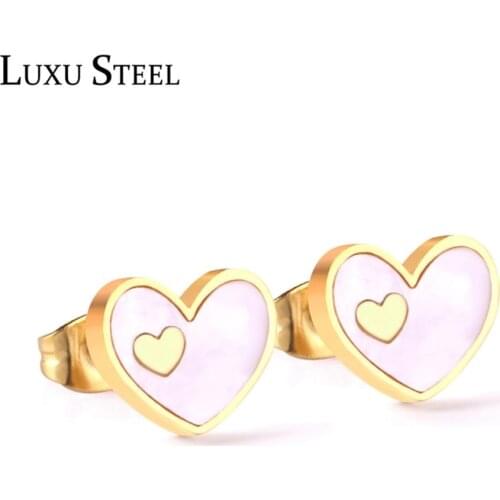 LUXUSTEEL Heart Shell Stud Earrings For Ladies/Child/Girl/ Stainless Steel Red/Blue/Rose Red/White/Black Color Earring Bijoux