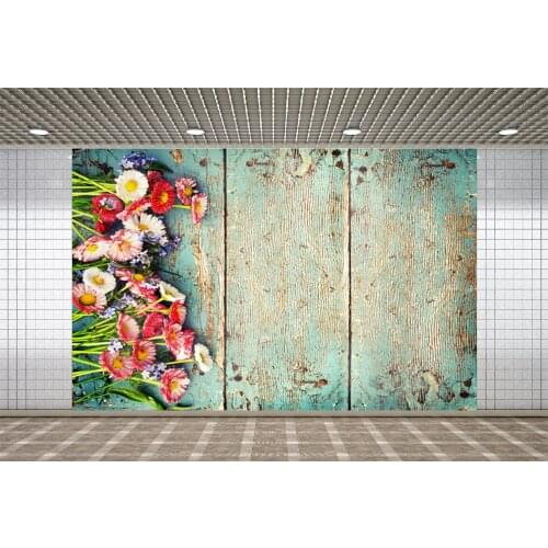 Lyavshi Planks Green Board and Red Flowers Photographic Backdrops Party Room Decor Photography Backgrounds For Photo Studio Prop