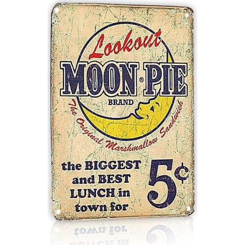 Metal Logo Moon Pie The Biggest and Best Lunch In Town for 5 Cents Restaurant Decoration Retro Square Metal Plate 8X12 Inches