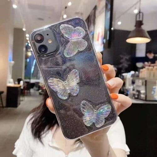 Gimfun Cute Butterfly Laser Phone Case for iPhone 12 11 Pro Max XS Max XR X 7 8 Plus Glitter Transparent Soft Tpu Back Cover