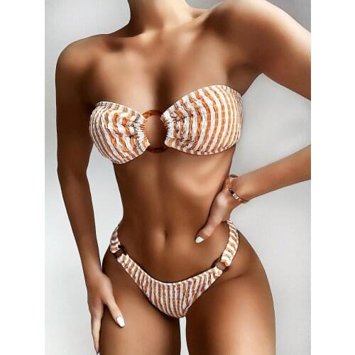 Fashion Tube Top Floral Bikini Set Swimming Suit Two Piece Sexy Thong Swimwear Women Swimwear Female Hot Sale Bathing Beachwear