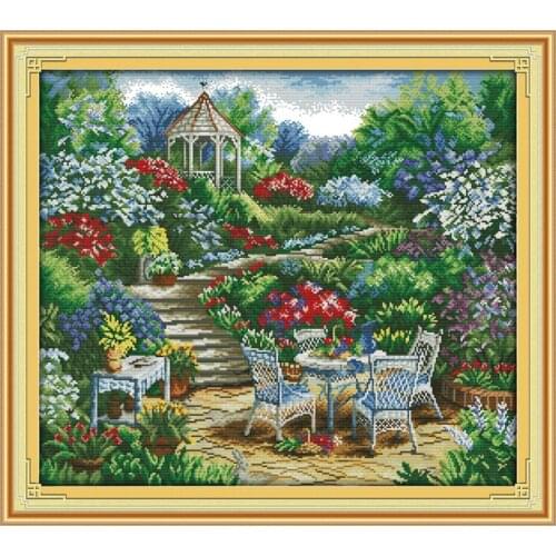Garden DIY Cross Stitch Kit Landscape Pattern Needlework Canvas Aida 14ct 11ct Printed Canvas Embroidery Set Cross Stitch dmc
