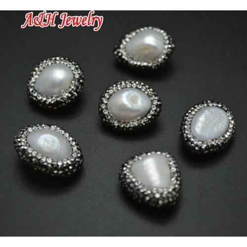 Natural Fresh Water Pearls 15~20mm Teardrop Beads Rhinestone Paved Vertical Hole DIY Jewelry Making Materials 5pc/lot