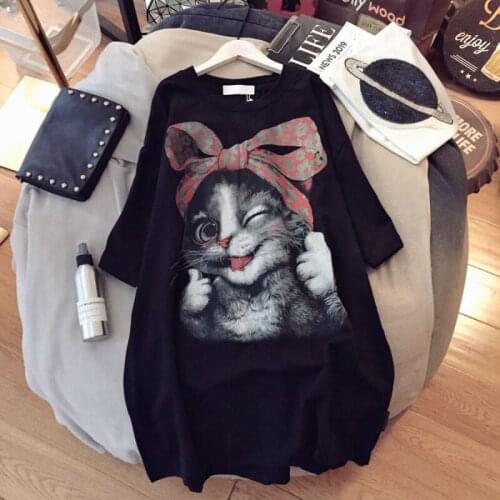 2021 new t-shirt Cat Funny Cartoon Kawaii T Shirt Women Cute Anime Harajuku Graphic T-shirt Summer Oversized Tshirt 4xl Black