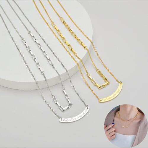 Acheerup Fashion Stainless Steel Necklace For Woman Gold Double Layers Chain Bar Choker Necklace Jewelry Party Gift Freeshipping
