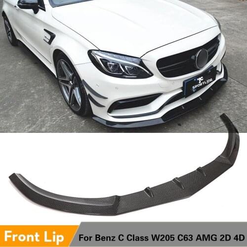 Carbon Fiber Front Bumper Lip Spoiler Splitters For Mercedes-Benz C Class W205 C63 AMG 2D 4D 2015 - 2018 Front Bumper Guard