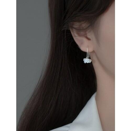 Real. 925 Sterling Silver Acrylic Floral quatrefoil Flower Piercing ear-bone Threader Earrings Hook C-G9942