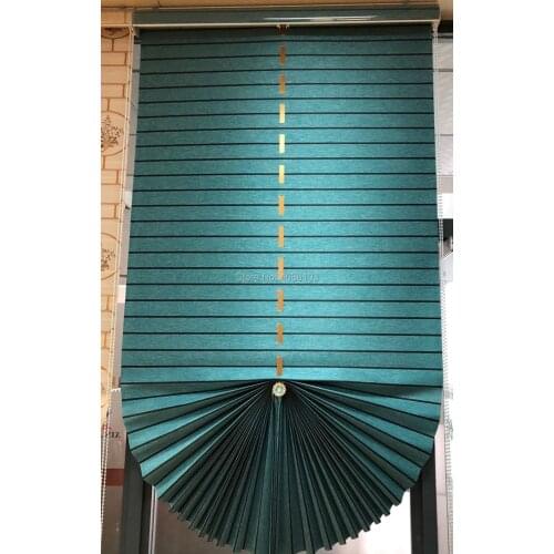 Luxurious Peacock Blue Fan Blinds fan-shaped curtain window blinds and shades roman blinds for Bedroom/balcony Home Decor