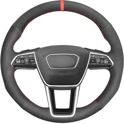 Hand-stitched Black Suede Car Steering Wheel Cover for Audi A6 (C8) Avant Allroad 2018-2019 A7 (K8) 2018-2019 S7