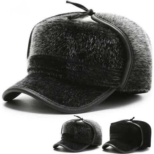 Middle Aged And Old Mens Thick Leather Warm Ear Protection Windproof Plush Lei Feng Hat In Winte